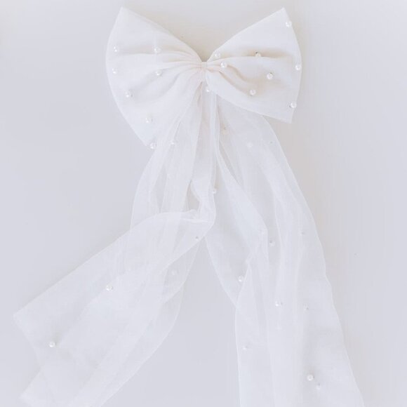 Pearl Studded Bridal Hair Bow - Picture 1 of 1
